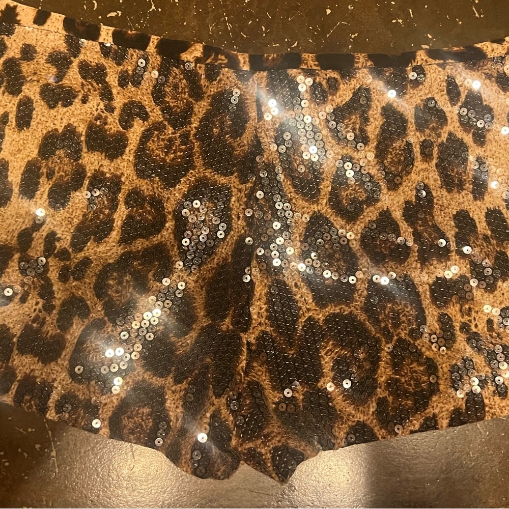 sequin leopard shorts